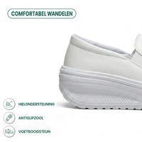 Detail van de witte hiel en profielzool met pictogrammen voor hielsteun, antislipzool en booggewelfsteun 13