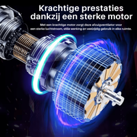 Close-up van de motor van de ventilator met koperen wikkelingen en blauwe lichteffecten 4