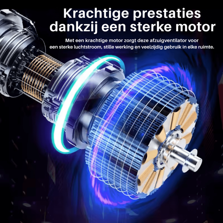 Close-up van de motor van de ventilator met koperen wikkelingen en blauwe lichteffecten 4