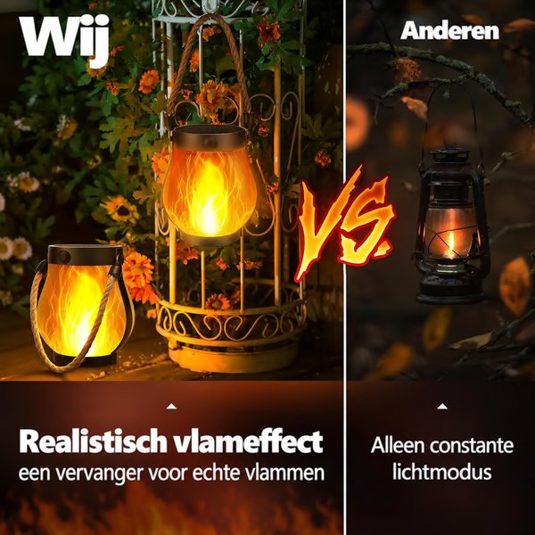 Vergelijking tussen deze lantaarn met levendig vlameffect en een klassieke olielamp met rustig licht 6