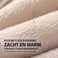 Close-up van de zachte, dikke crèmekleurige pluche fleece voering aan de binnenkant 4