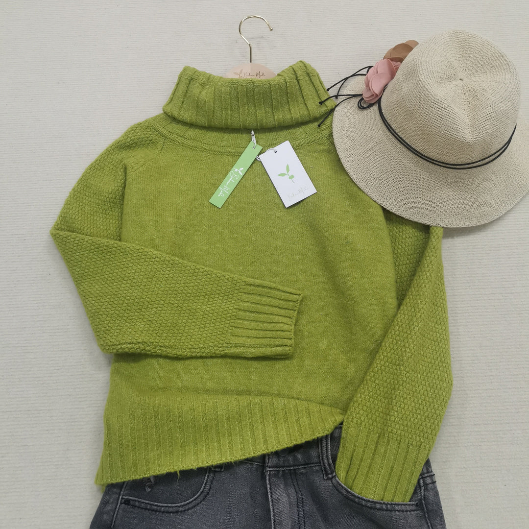 Light Green, Oversized Knitted Turtleneck Sweater - HerbstGlanz