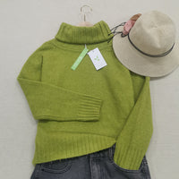 Light Green, Oversized Knitted Turtleneck Sweater - HerbstGlanz