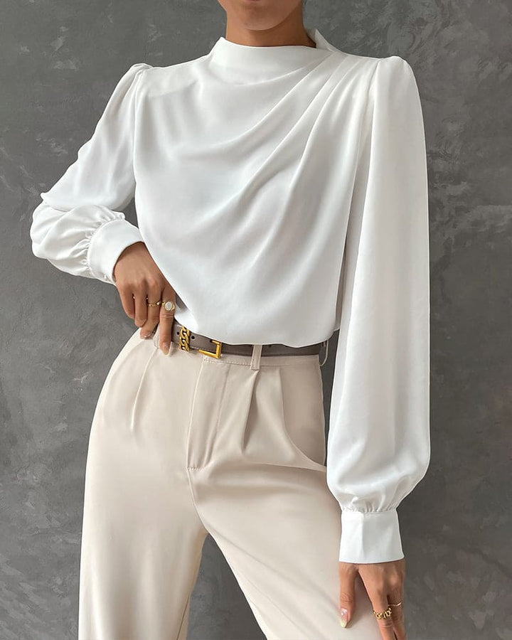 Einfarbige Bluse mit gerafftem und stehendem Kragen - Isabella