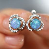 White Opal & Zirconia Cloverleaf Earrings - Elara