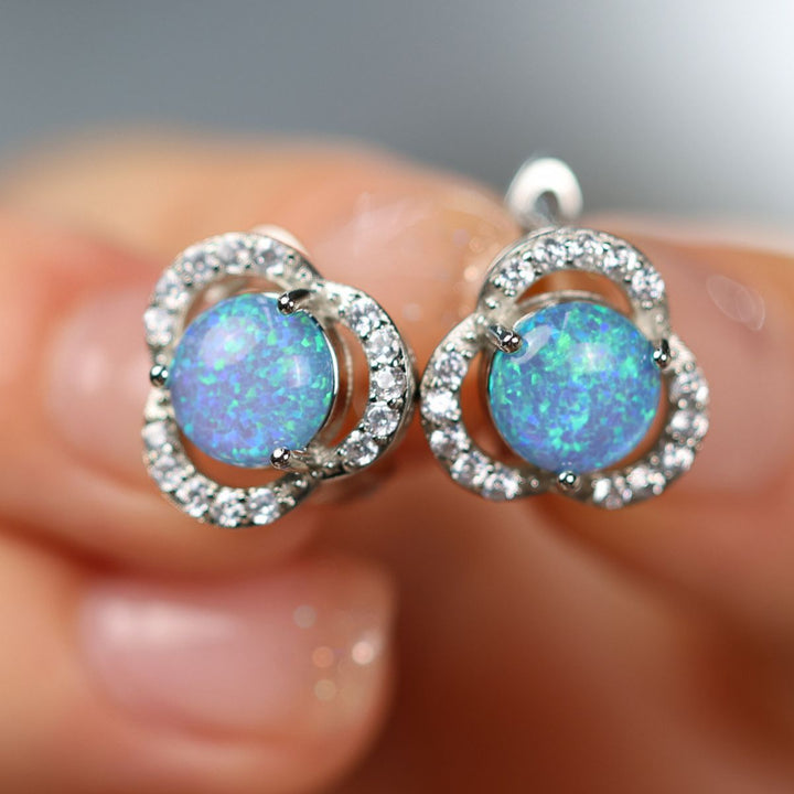 White Opal & Zirconia Cloverleaf Earrings - Elara