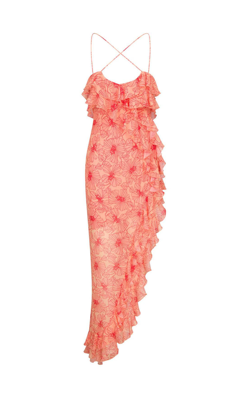 Chiffon Maxi-Kleid mit Rüschen und gekreuztem Ausschnitt – Elenna