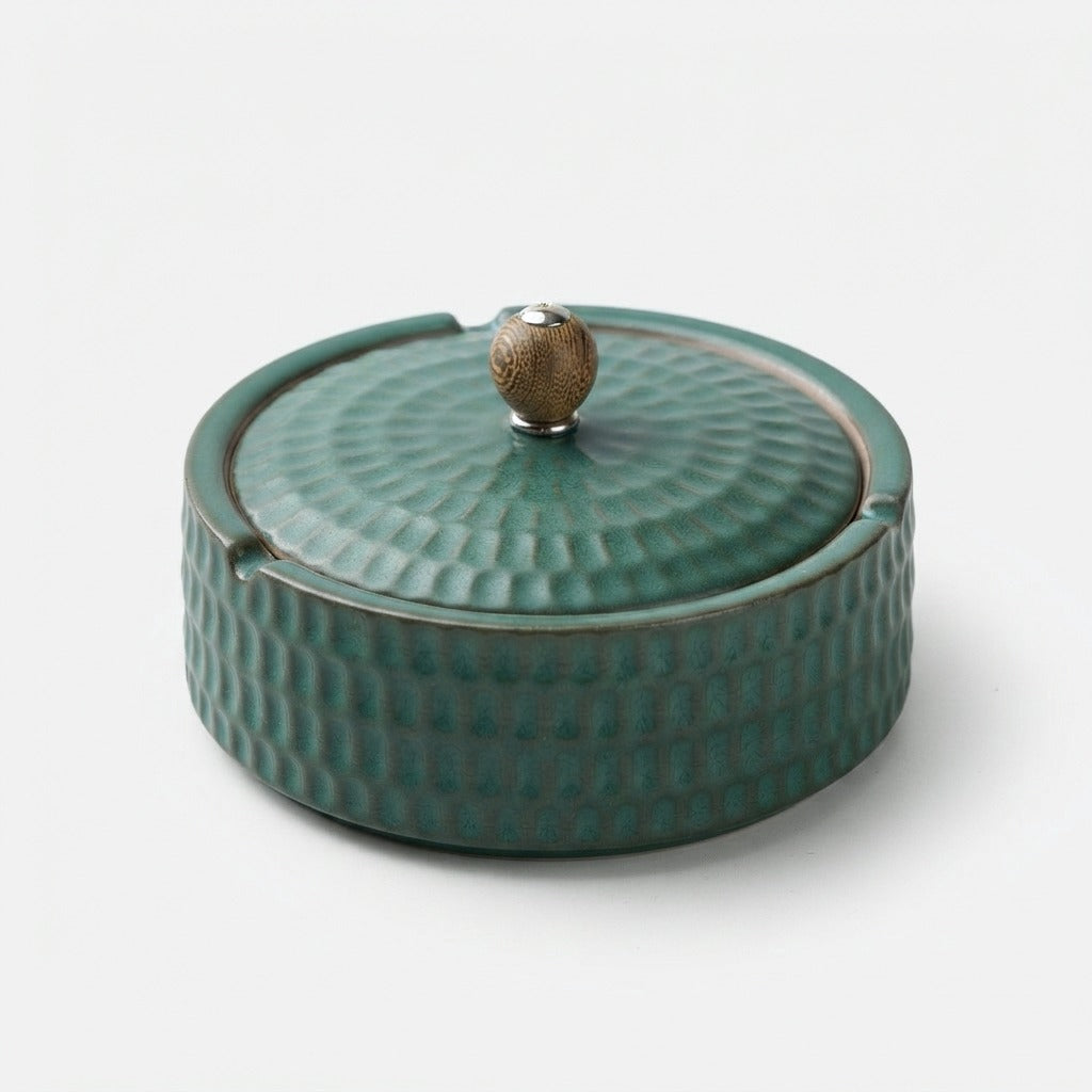 Handmade Ceramic Ashtray with Wooden Lid, 12.5 cm 11