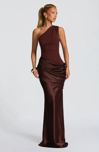 Sidonie One-Shoulder Draped Satin Maxi Dress 8