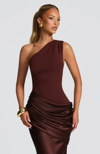 Sidonie One-Shoulder Draped Satin Maxi Dress 12
