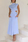 Trendiges Midi Sommerkleid mit Stehkragen und Taillenausschnitt – Avelina