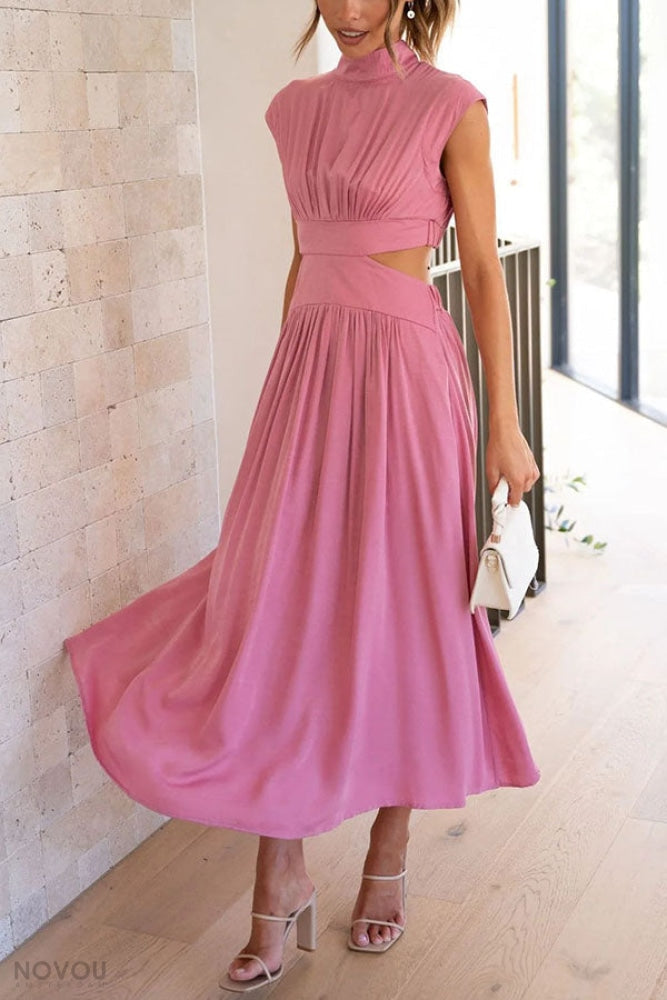 Trendy Midi Zomerjurk met Col en Taille Uitsparing – Avelina