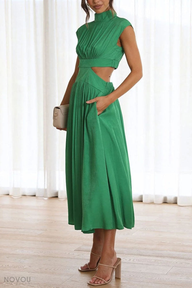 Trendy Midi Zomerjurk met Col en Taille Uitsparing – Avelina