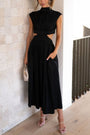 Trendiges Midi Sommerkleid mit Stehkragen und Taillenausschnitt – Avelina