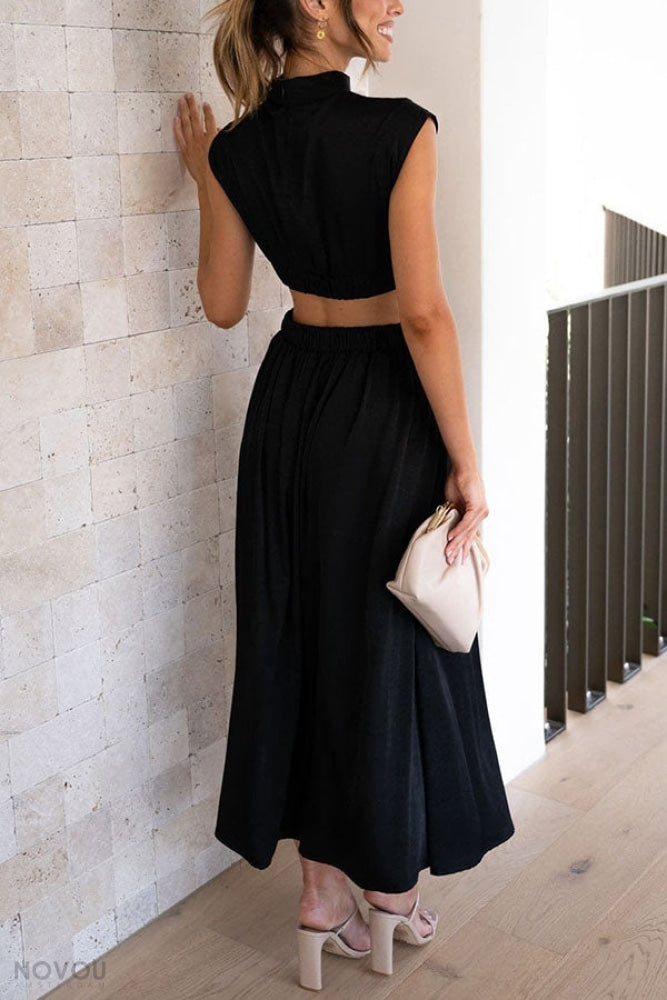 Trendy Midi Zomerjurk met Col en Taille Uitsparing – Avelina
