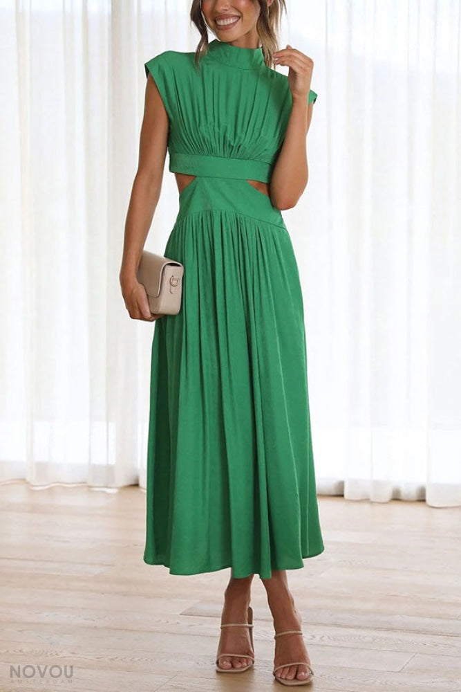 Trendy Midi Zomerjurk met Col en Taille Uitsparing – Avelina