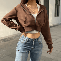 Trendiger figurbetonter Damen Cropped Zip-up Hoodie mit Kapuze - Alina