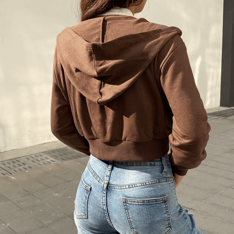 Trendiger figurbetonter Damen Cropped Zip-up Hoodie mit Kapuze - Alina