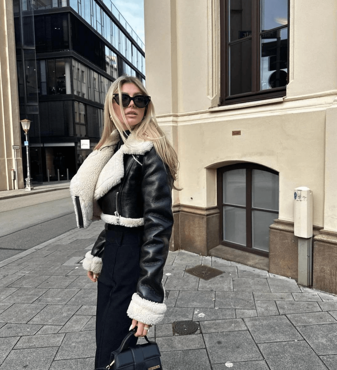 Stilvolle Lederjacke mit Fellbesatz für kalte Tage - Sofia
