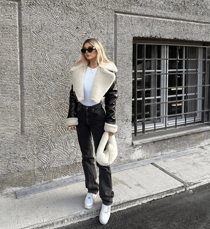 Stilvolle Lederjacke mit Fellbesatz für kalte Tage - Sofia