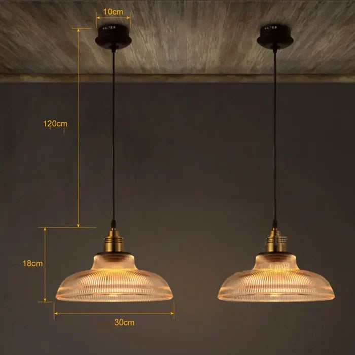 Twee hanglampen aan het plafond met maataanduidingen voor kapdiameter, kaphoogte, snoerlengte en plafondplaat 5