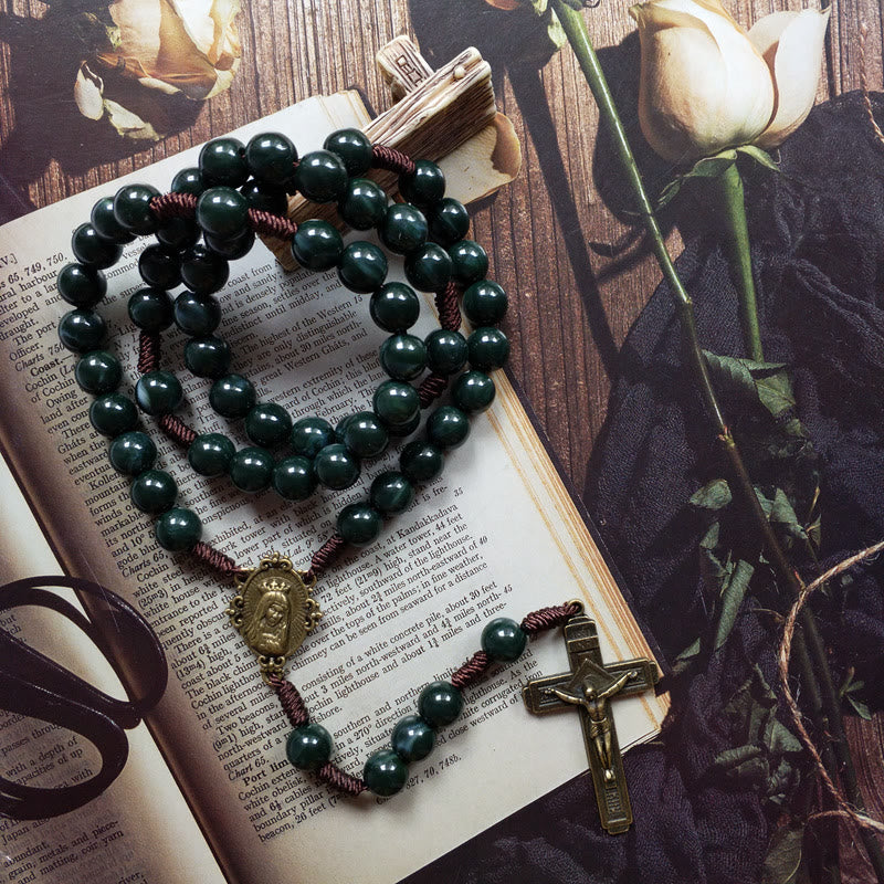 Moosachat Heilige Medaillon Kreuz Anhänger Rosenkranz Halskette - Celeste