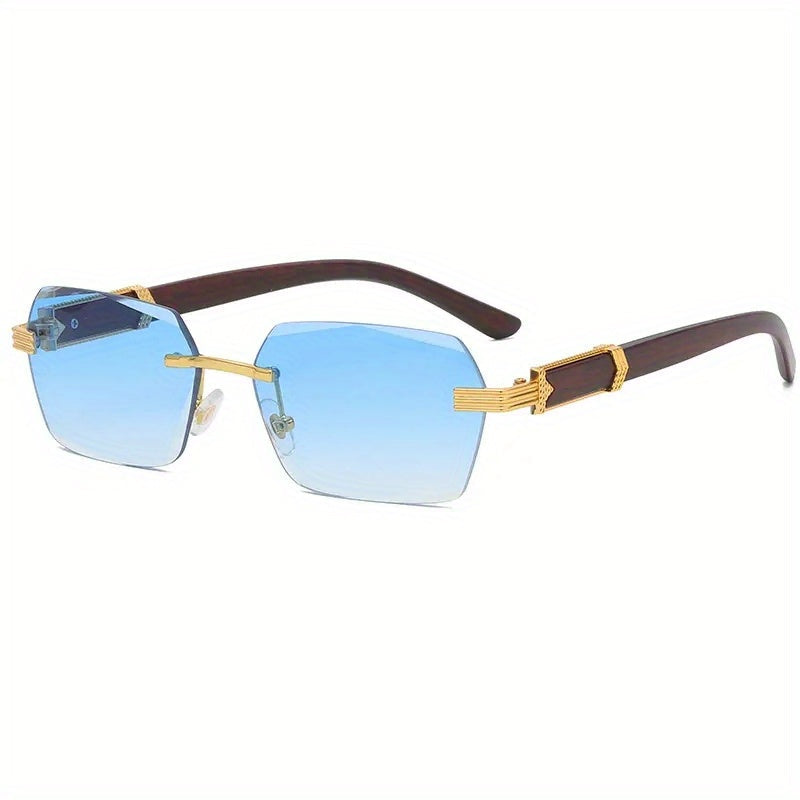 Randlose Sonnenbrille mit Rechteckigen Gläsern und Holzoptik-Bügeln – Verro