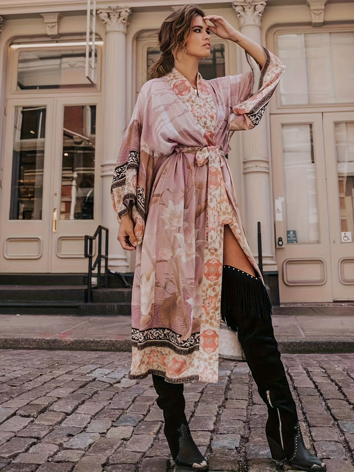 Red Floral Print Kimono - Isabella