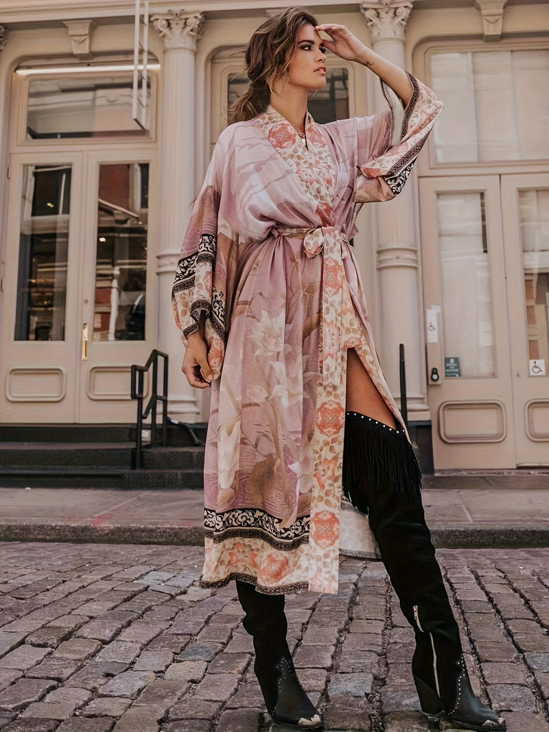 Red Floral Print Kimono - Isabella