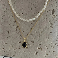 Zwarte Onyx en Parel Stapelketting - Aria