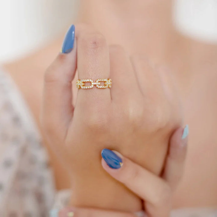 Goldener Glieder Ring mit Zirkonia - Marina