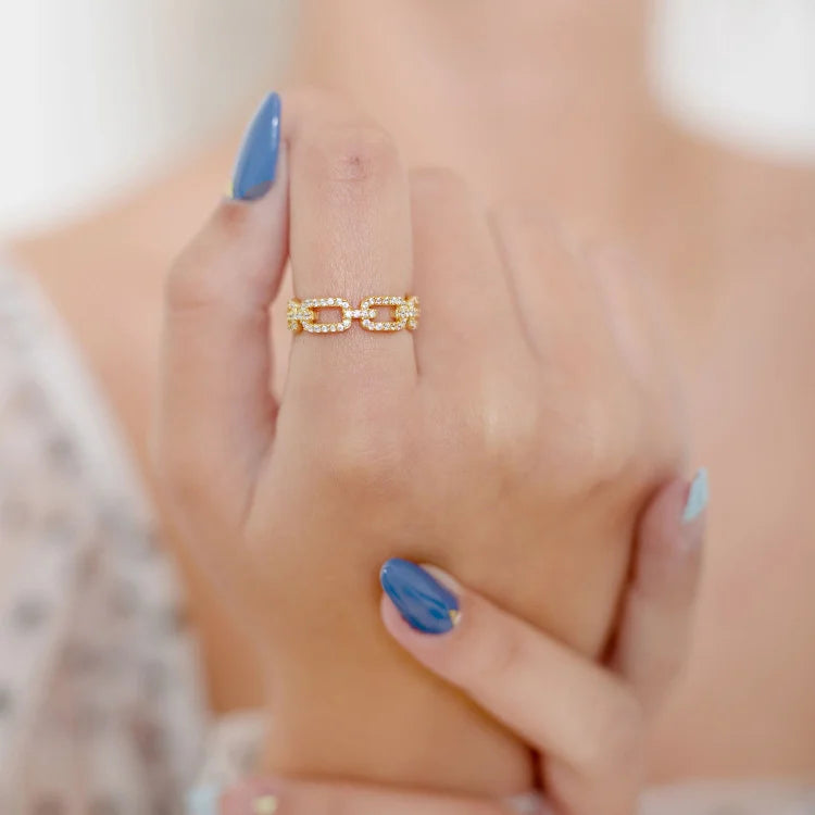 Goldener Glieder Ring mit Zirkonia - Marina