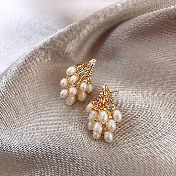 18K Gold-Plated Silver Pearl Tassel Earrings - Noelle