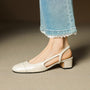 Women's Genuine Leather Slingback Pumps - Cushioned Mid Block Heel 2