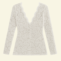 Women's Long Sleeve Lace Blouse with V-Neck and Wavy Trim 5