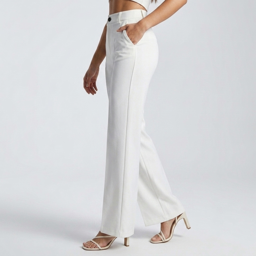 Witte broek van opzij gezien, model met hand in de zak 4
