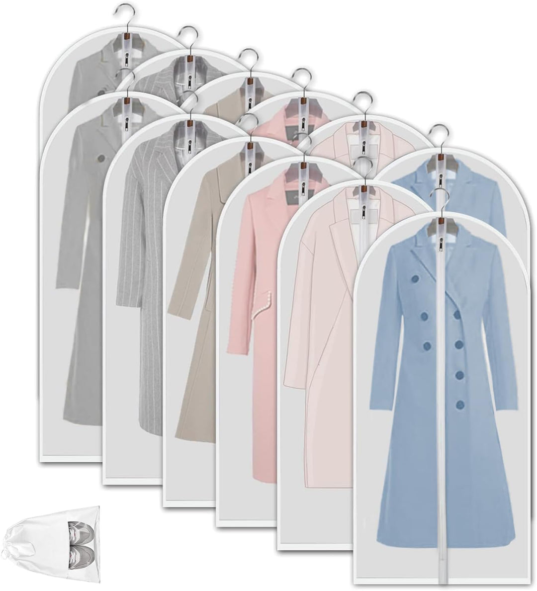 Duidelijke PEVA Kledingopbergzakken – 12 Pack Stofdichte Kledingbeschermers