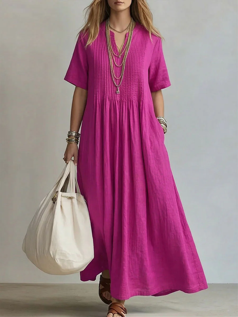 Pleated Midi Dress with Flattering Shaping Fit 1