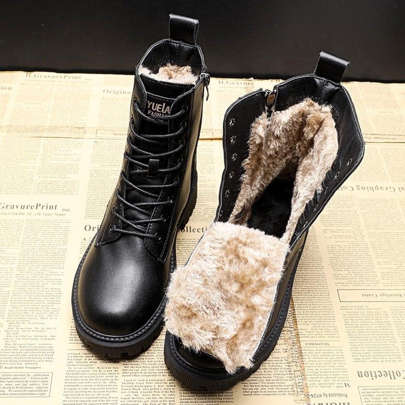 Luxuriöse Schwarze Leder Damen Winterstiefel - Bella