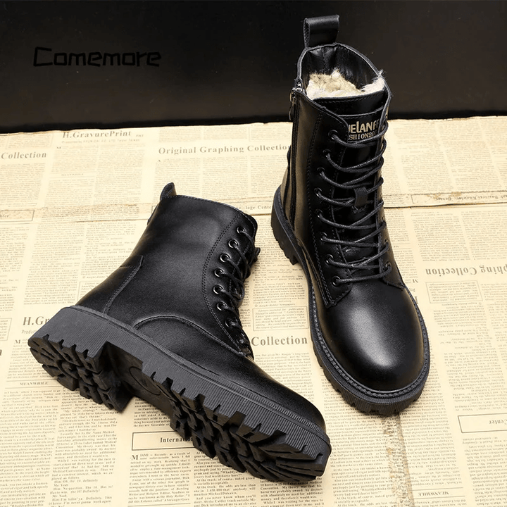 Luxuriöse Schwarze Leder Damen Winterstiefel - Bella