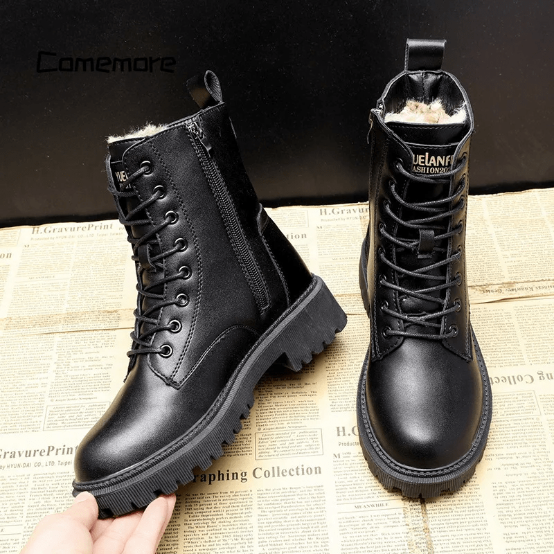 Luxuriöse Schwarze Leder Damen Winterstiefel - Bella