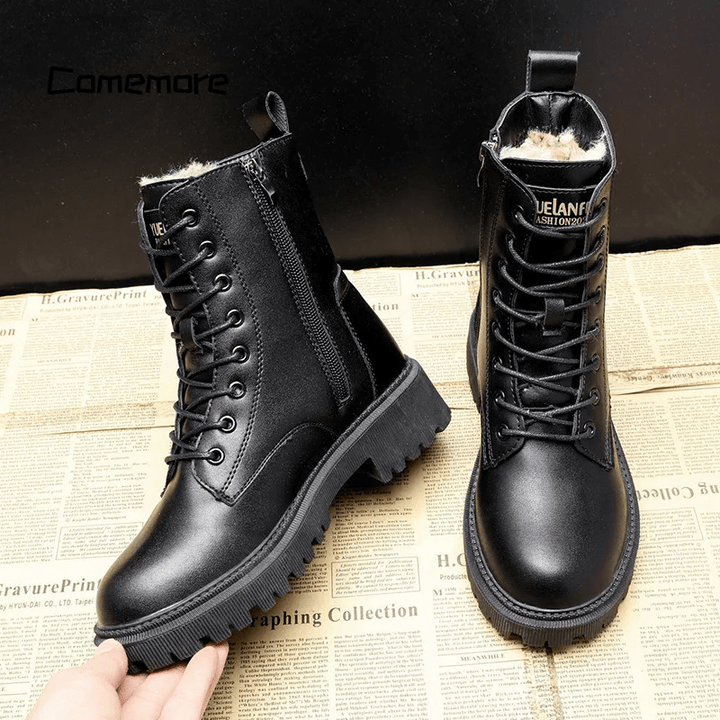 Luxuriöse Schwarze Leder Damen Winterstiefel - Bella