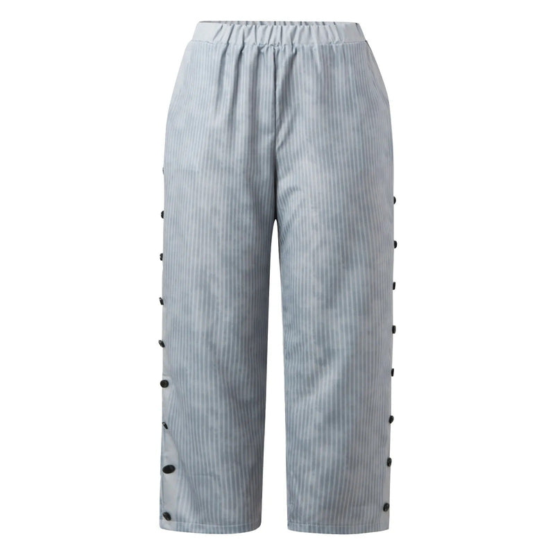 Gestreepte Hoge Taille Damesbroek met Decoratieve Knopen - Florence