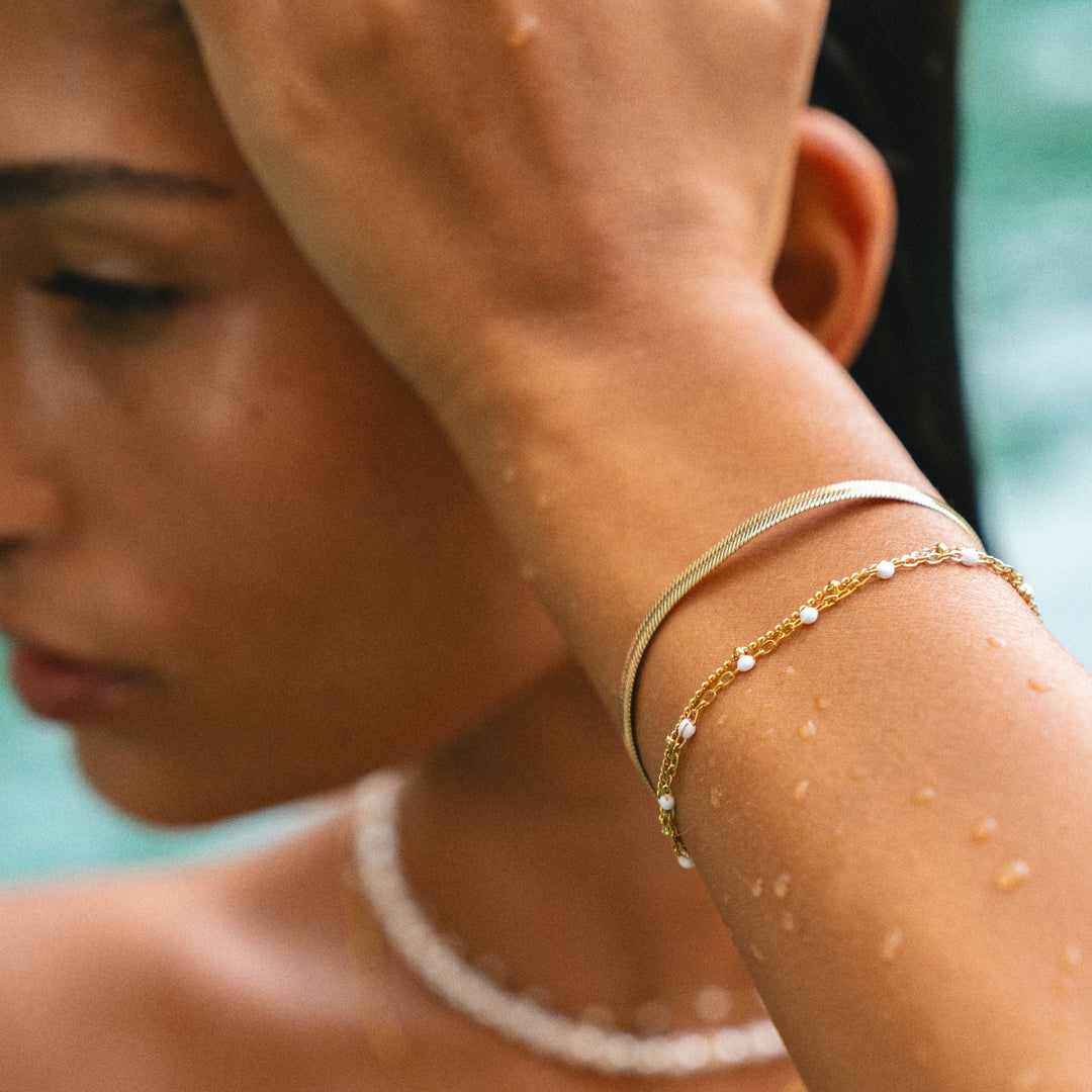 Doppeltes Weißes Perlenarmband für Damen - Liora
