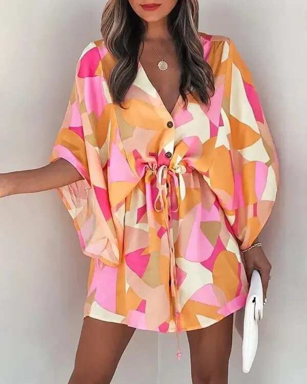 Sommerkleid mit V-Ausschnitt und Rüschenärmeln – Amira