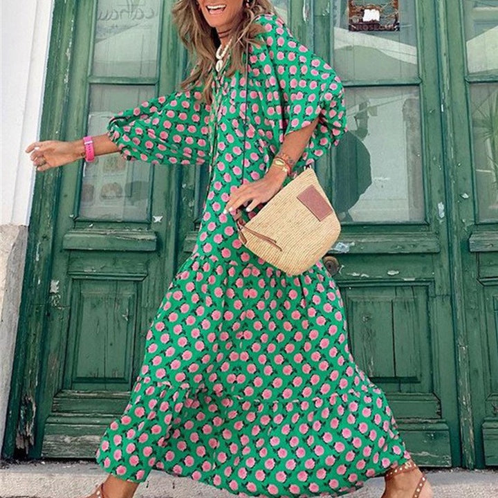 Zomer Boho Jurk met Pofmouwen en V-Hals Bloemenprint | Casual Vakantie Strandkleding