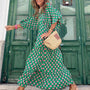 Sommer Boho Kleid mit Puffärmeln und V-Ausschnitt Blumenmuster | Lässige Urlaubs-Strandkleidung