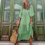 Sommer Boho Kleid mit Puffärmeln und V-Ausschnitt Blumenmuster | Lässige Urlaubs-Strandkleidung