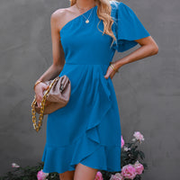 Elegant Ruffles One-Shoulder Evening Dress | Stylish European Party Clothing