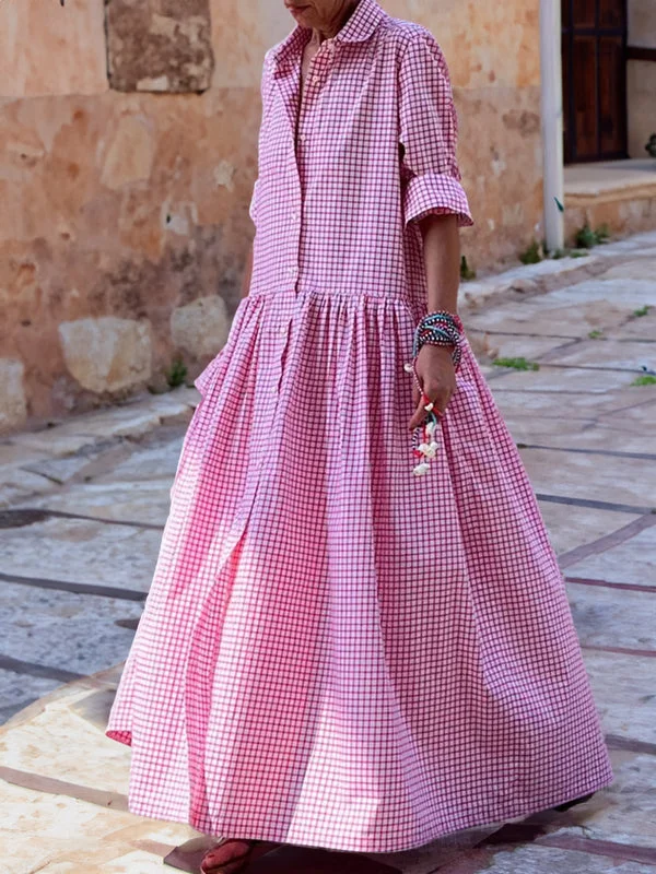 Legeres Kariertes Swingkleid mit langen Ärmeln - Sofie